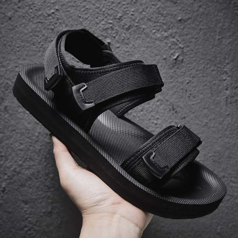 Men Shoes Velcro - Regulowane sandały płaskie na szerokie stopy,