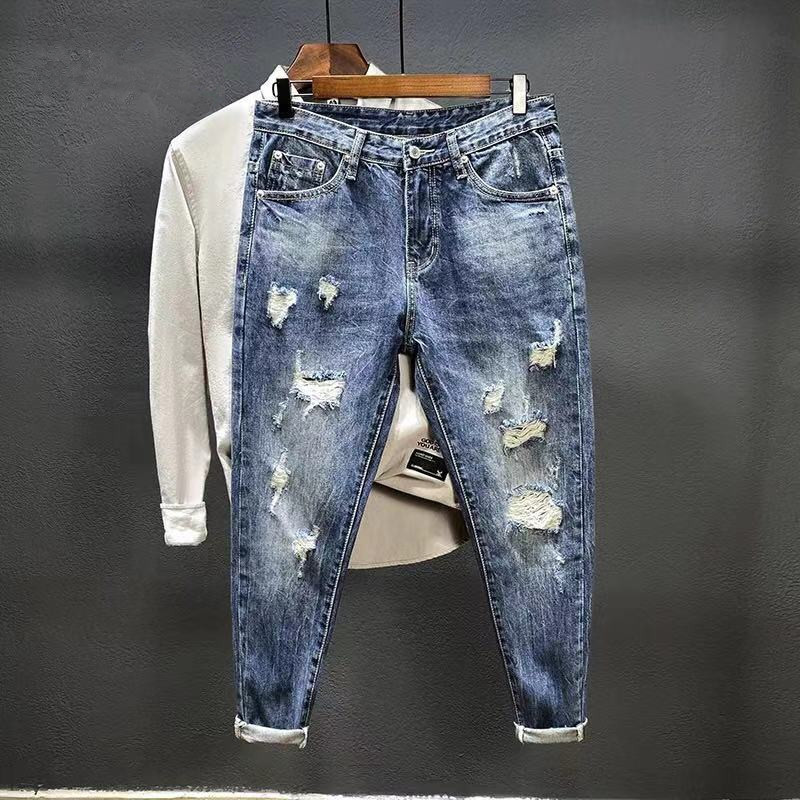 Men'S Shoes With Jeans - Dziewięciopunktowe dżinsy z dziurami dla cienkich