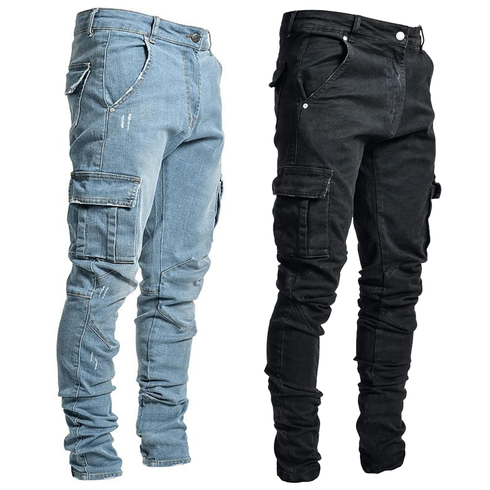 Men'S Shoes With Jeans - Street Elastic Jeans Men Denim Cargo