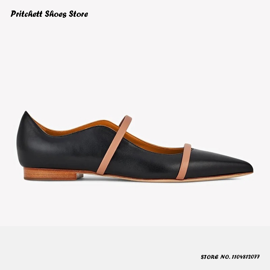 Men Shoes On - Damskie skórzane baleriny z podwójnymi paskami,