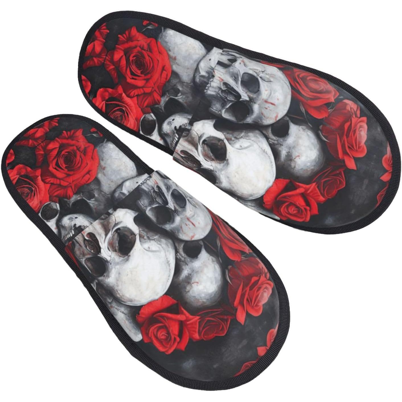 Men Shoes Red - Kapcie z nadrukiem czaszki i czerwonej