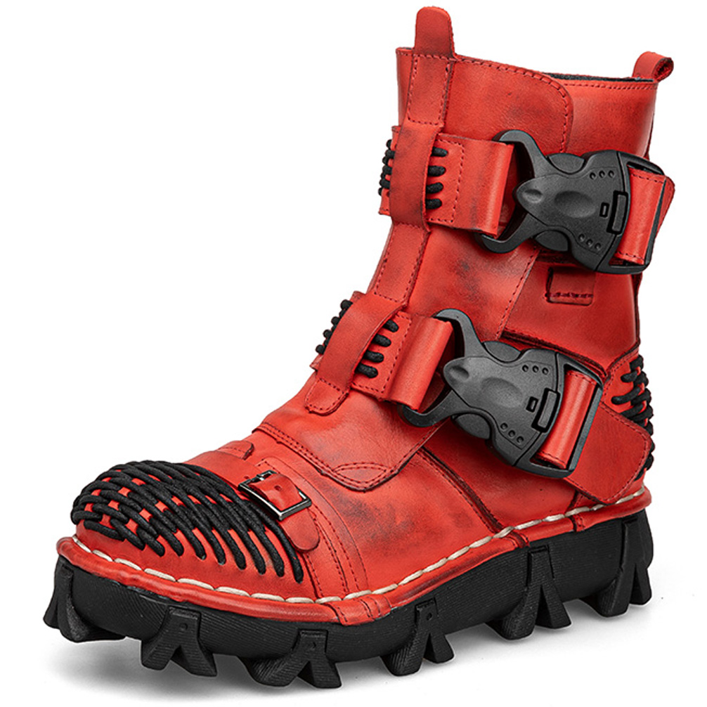 Men Shoes Red - Męskie buty motocyklowe z prawdziwej skóry,