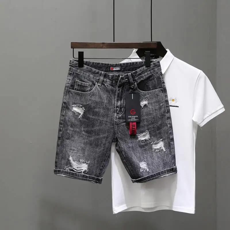 Men'S Shoes With Jeans - Męskie krótkie dżinsy Spodnie Czarne Szare