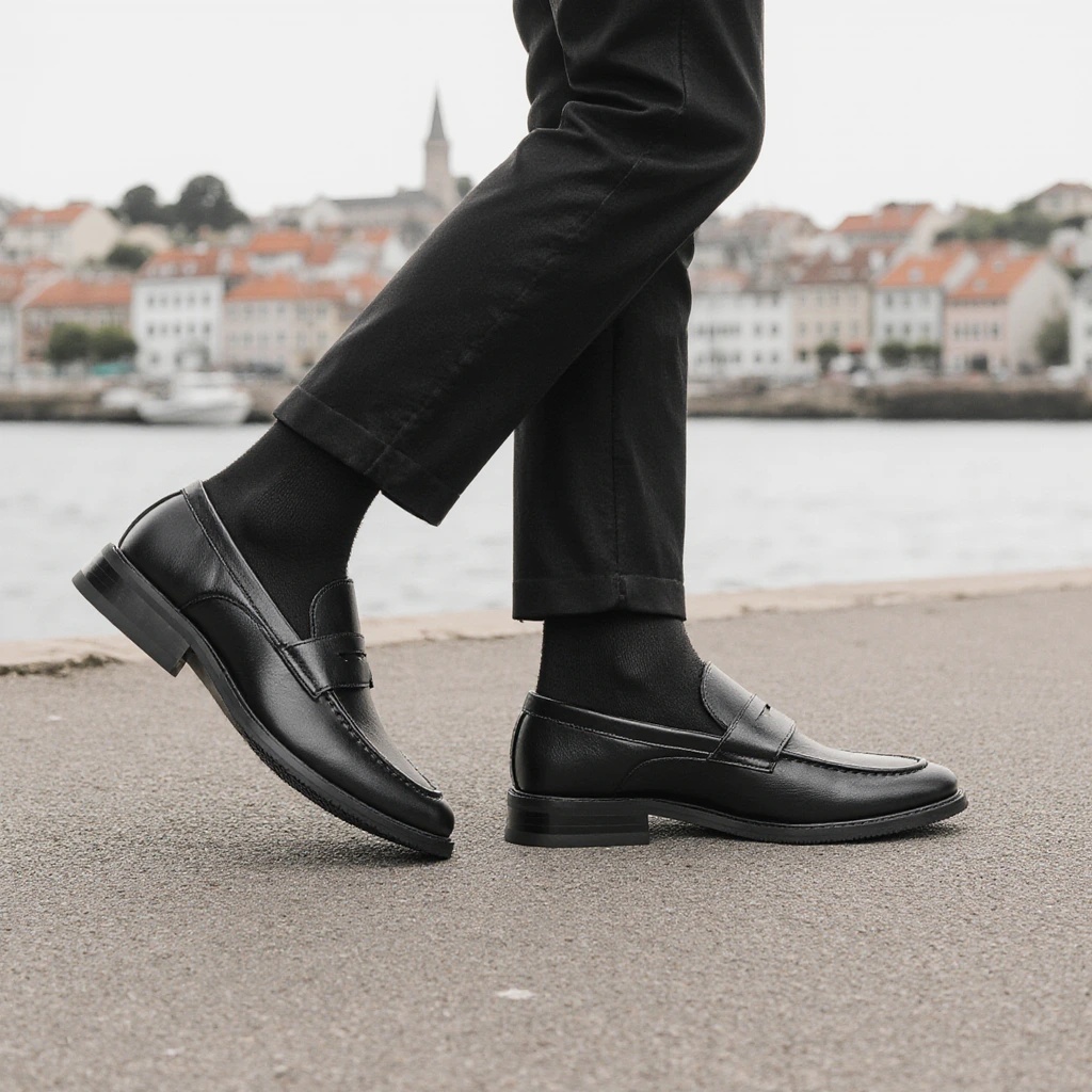Męskie czarne mokasyny penny,  – Men'S Shoes Qn recenzja i cena